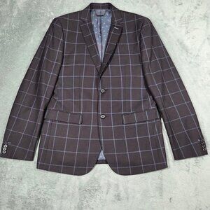 Lief Horsens Sport Coat 38R Plum Blue Windowpane Office Party Blazer Jacket